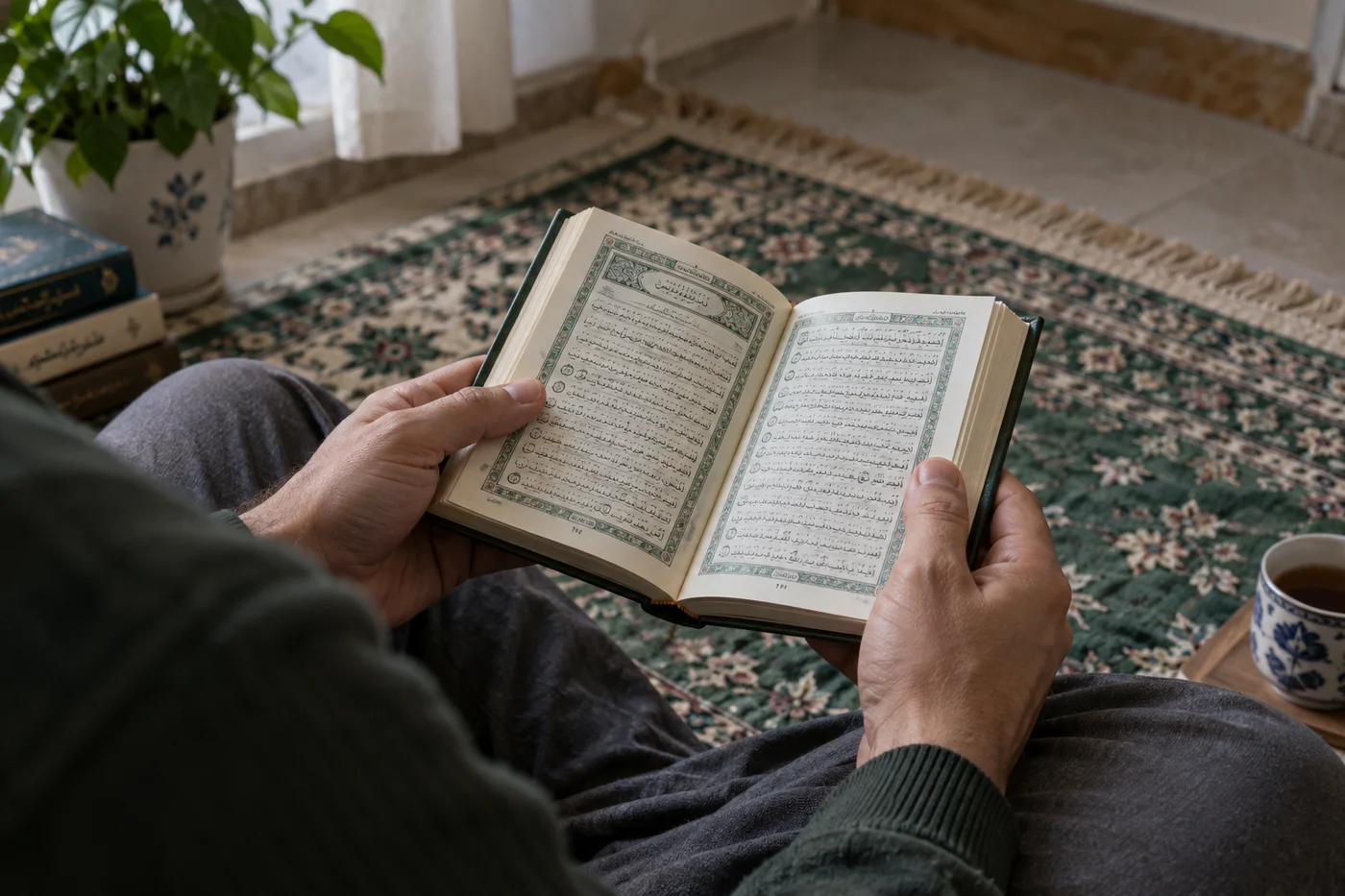 تصویر تولیدشده از قرآن‌خوانی در روشنایی طبیعی